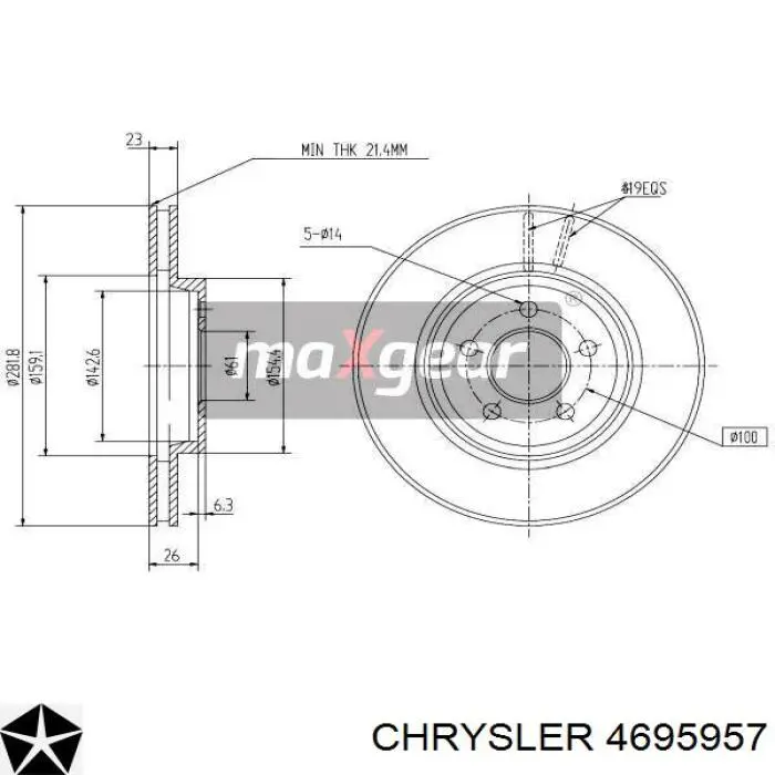 Передние тормозные диски 4695957 Chrysler