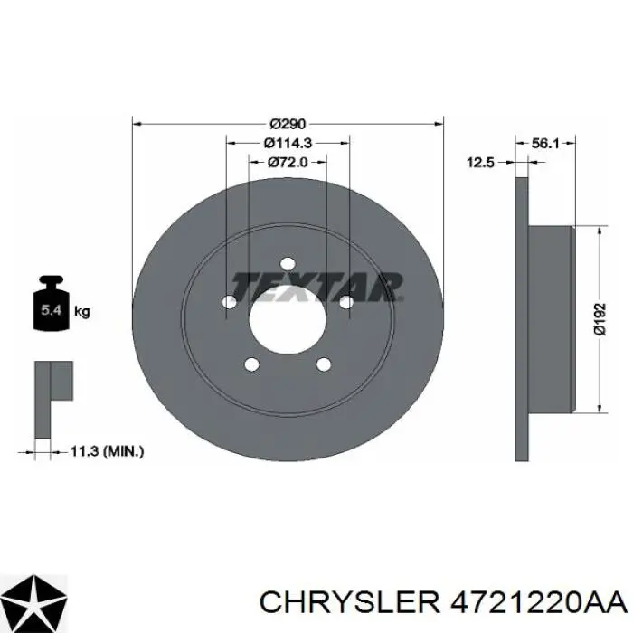 Задний тормозной диск Chrysler 4721220AA цена, от 16.65 USD