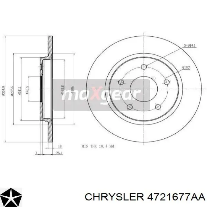 Задний тормозной диск Chrysler 4721677AA цена, от 19.00 USD