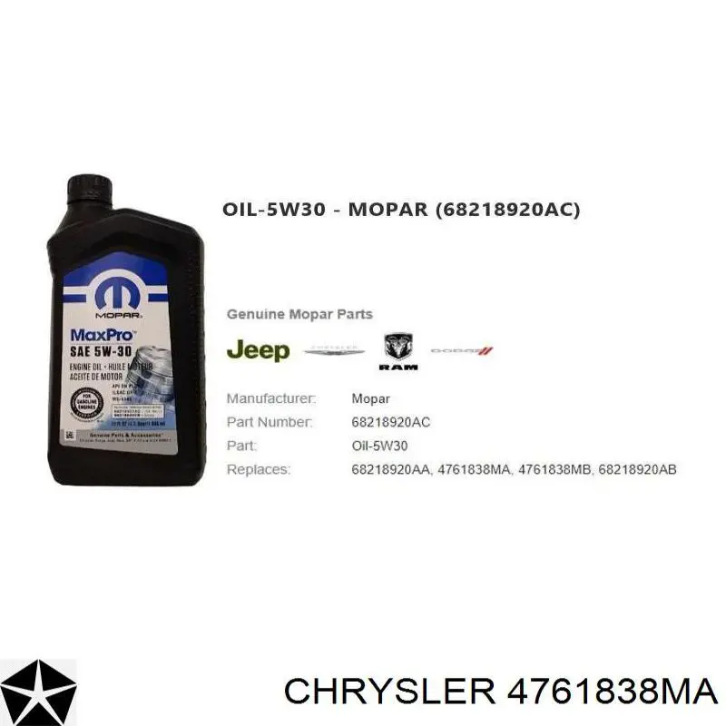 Трансмиссионное масло 4761838MA Chrysler