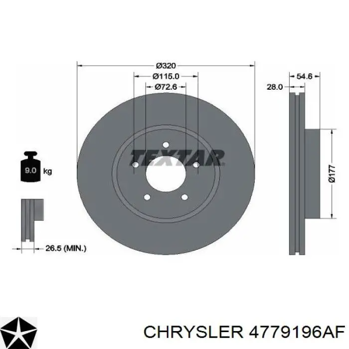 Передние тормозные диски 4779196AF Chrysler