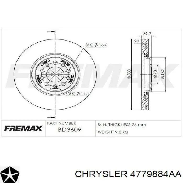Передний тормозной диск Chrysler 4779884AA