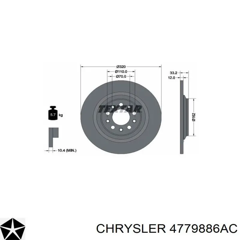 Задний тормозной диск Chrysler 4779886AC цена, от 11.68 USD