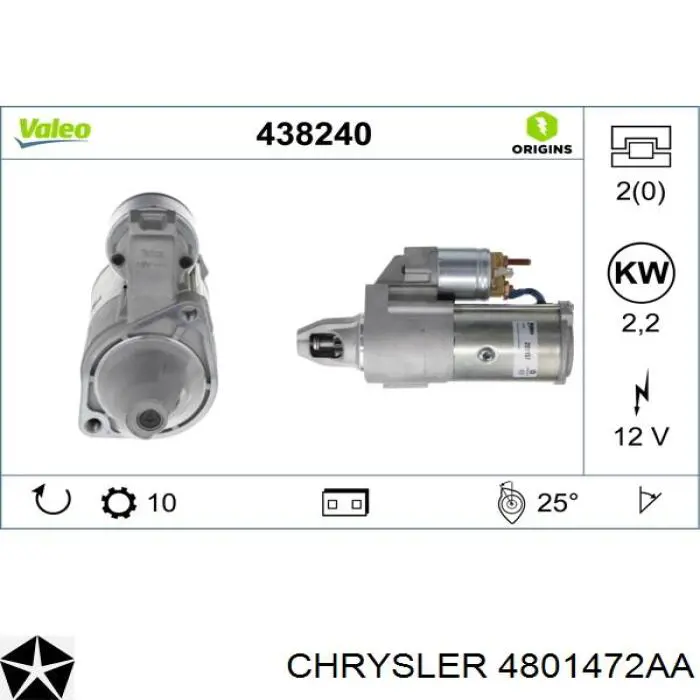 Купить PN04801472AA Chrysler Стартер