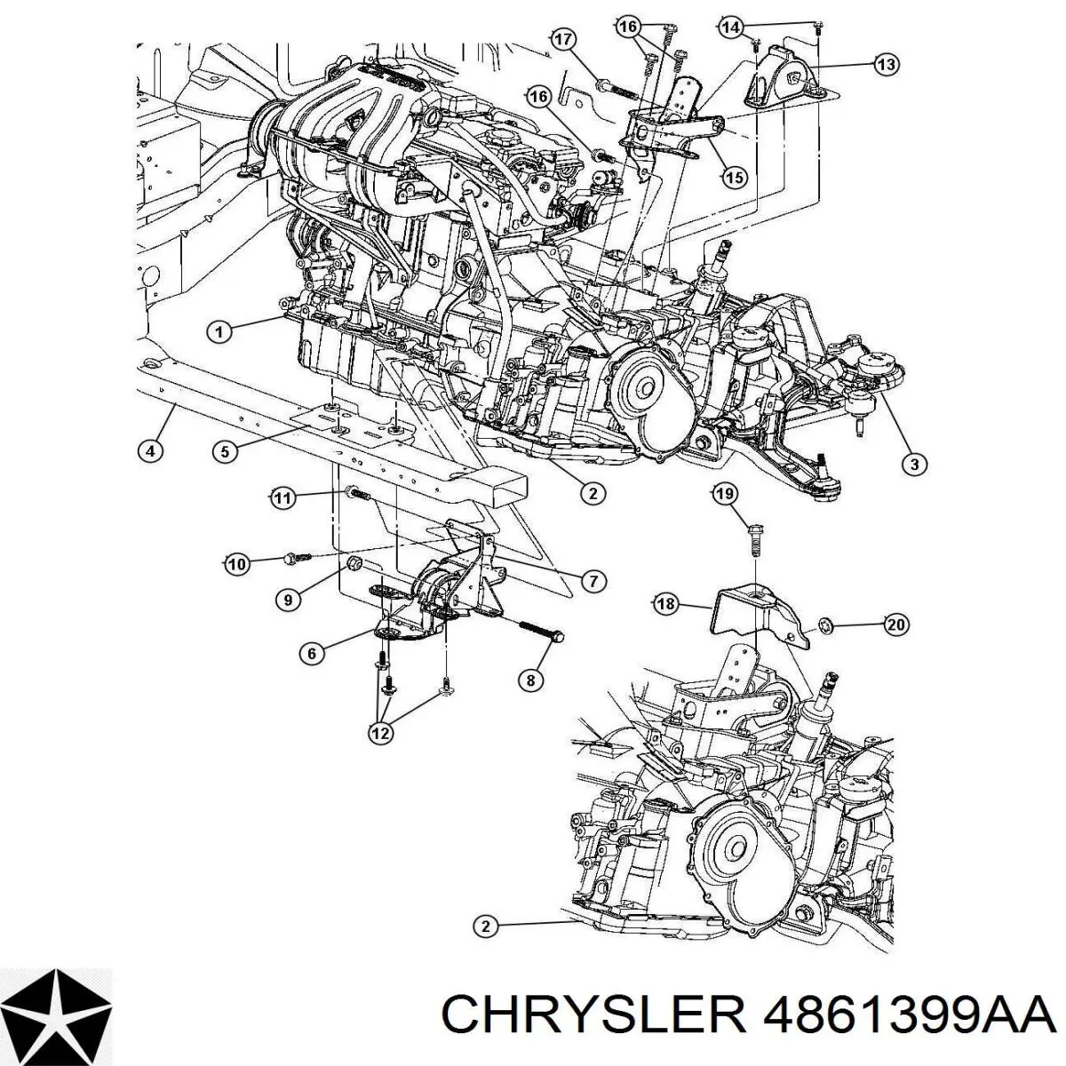 4861399AA Chrysler подушка (опора двигателя правая)