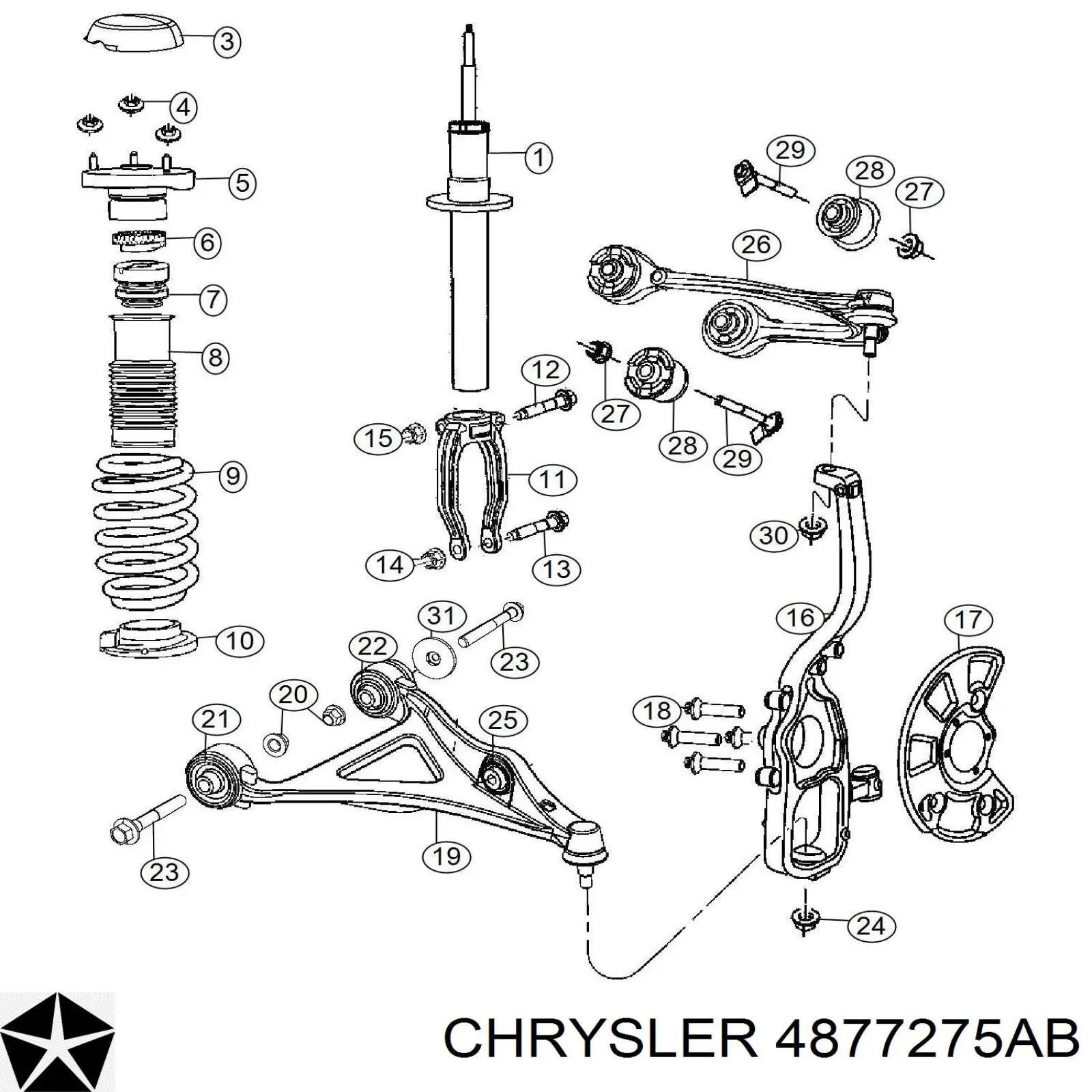Цапфа (поворотный кулак) передний левый Chrysler 4877275AB цена, от 100.18 USD