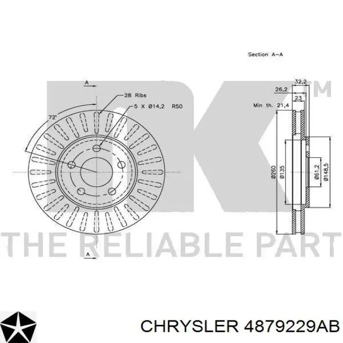 Передние тормозные диски 04879229AA Chrysler