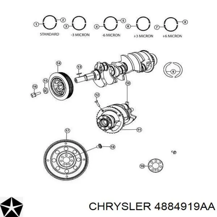 Вкладыши коленвала коренные, комплект, стандарт (STD) CHRYSLER 4884919AA