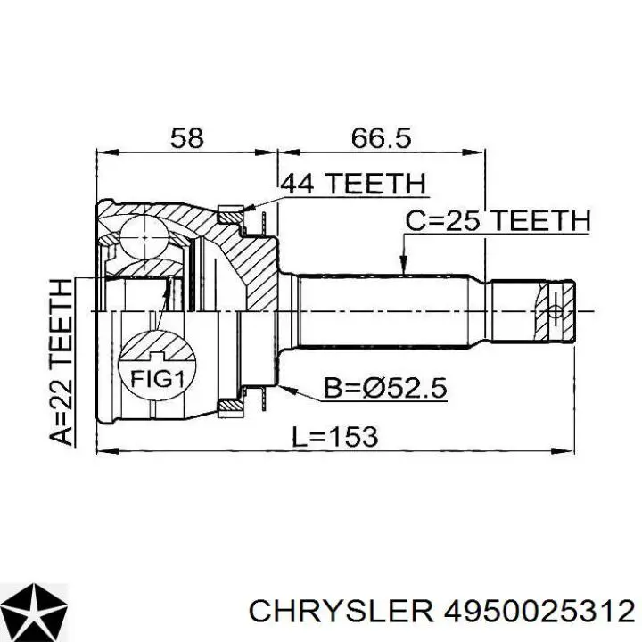 4950025312 Chrysler Полуось передняя, правая