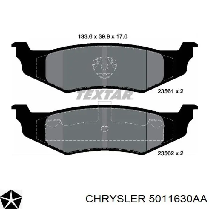 Задние тормозные колодки 5011630AA Chrysler