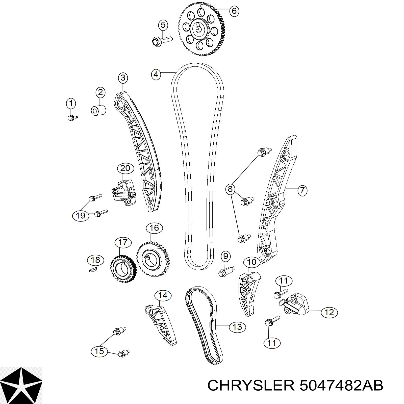 5047482AA Chrysler engrenagem de cadeia da roda dentada de acionamento de cambota de motor