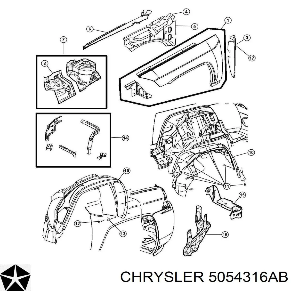 Крыло переднее правое 05054316AB Chrysler