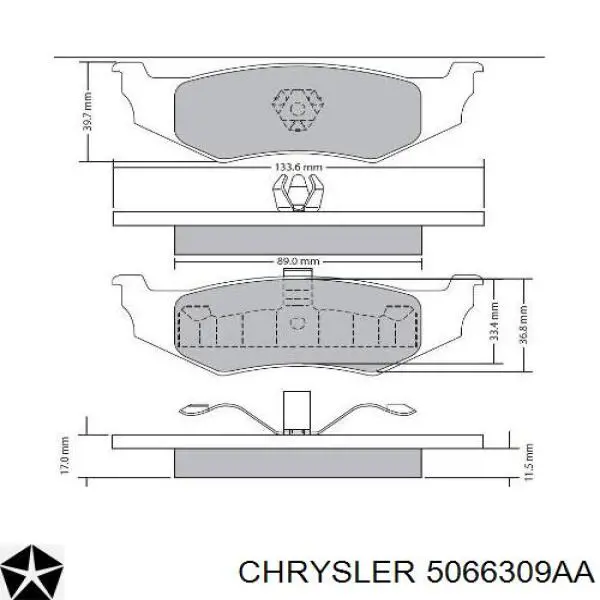 Задние тормозные колодки 5066309AA Chrysler