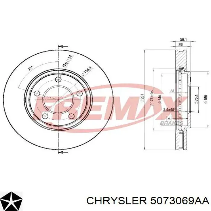 Тормоз дисковый передний Chrysler 5073069AA цена, от 37.43 USD