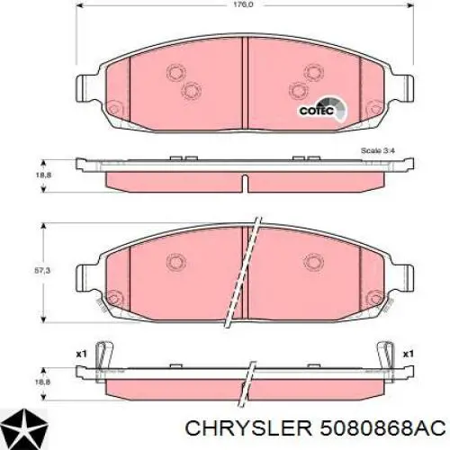 Купить 5080868AC Chrysler Колодки тормозные