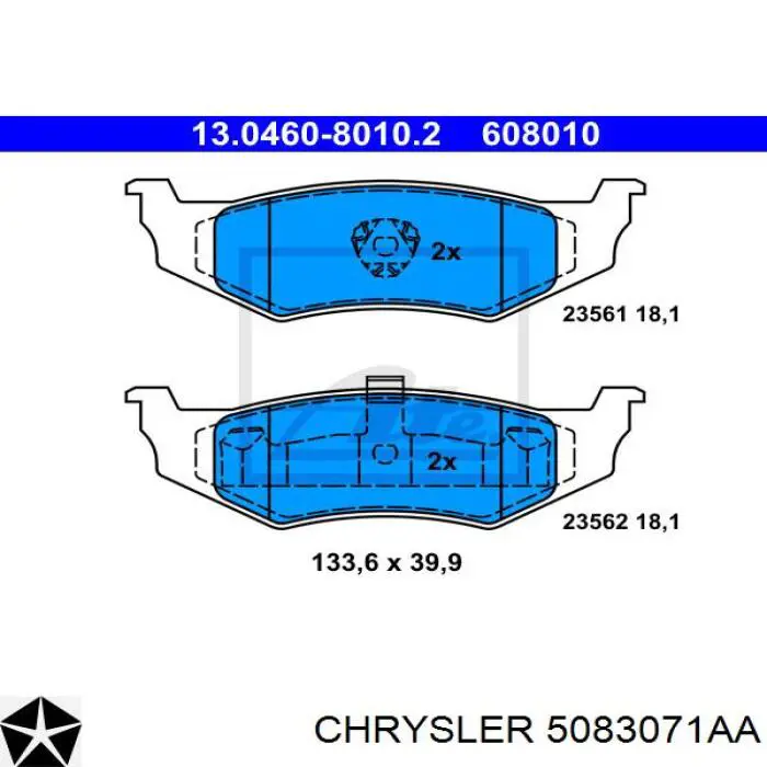 Задние тормозные колодки 5083071AA Chrysler