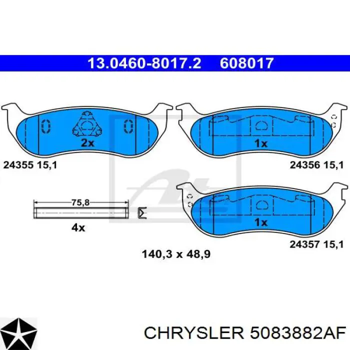 Колодки дисковые  Chrysler 5083882AF цена, от 30.83 USD