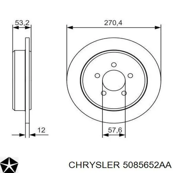 5085652AA Chrysler диск тормозной задний