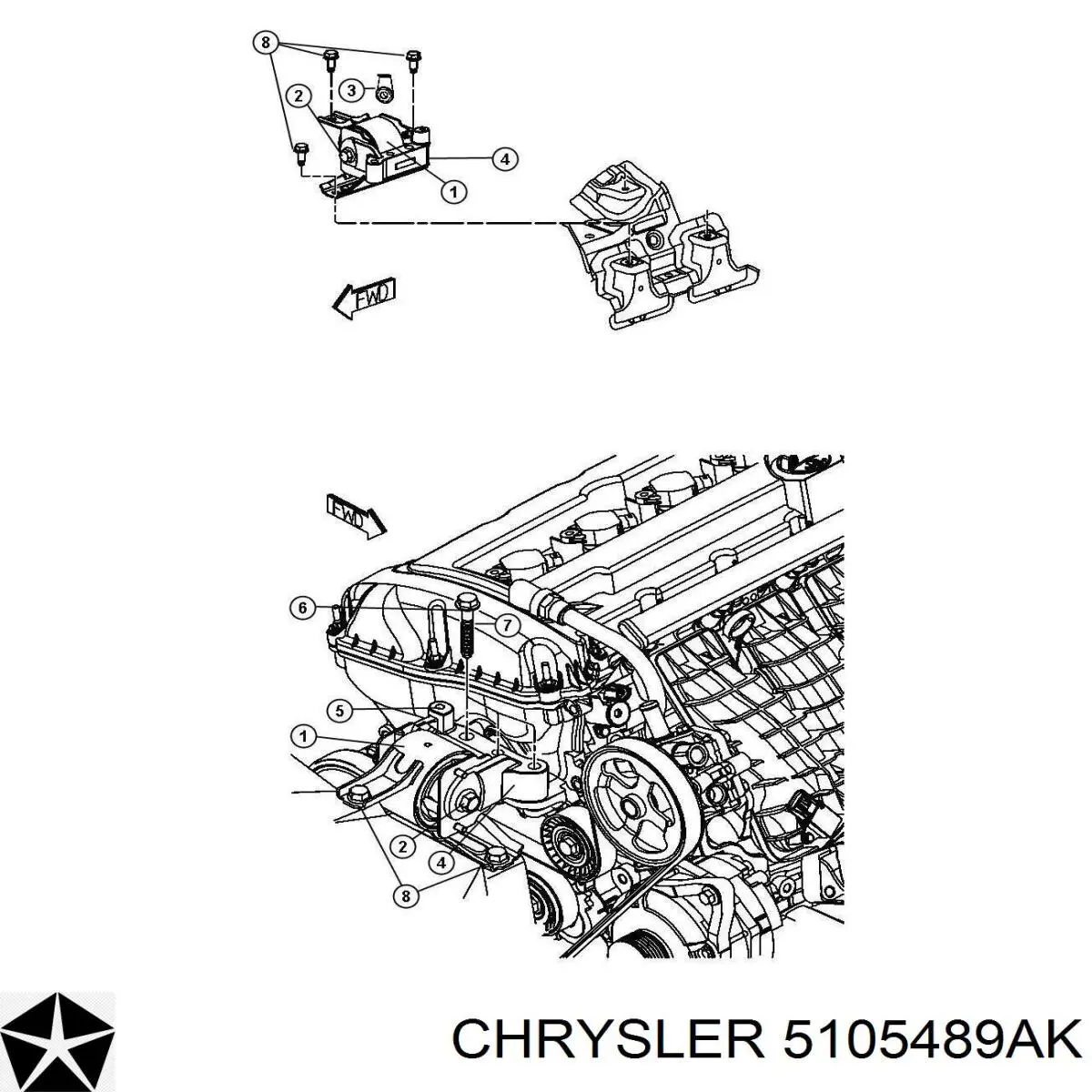 5105489AK Chrysler coxim (suporte direito de motor)