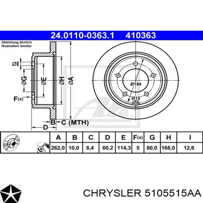 Тормозные диски 5105515AA Chrysler