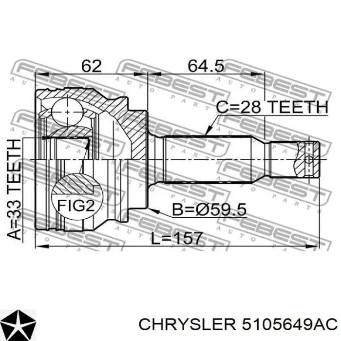 Полуось (привод) передняя правая 5105649AC Chrysler