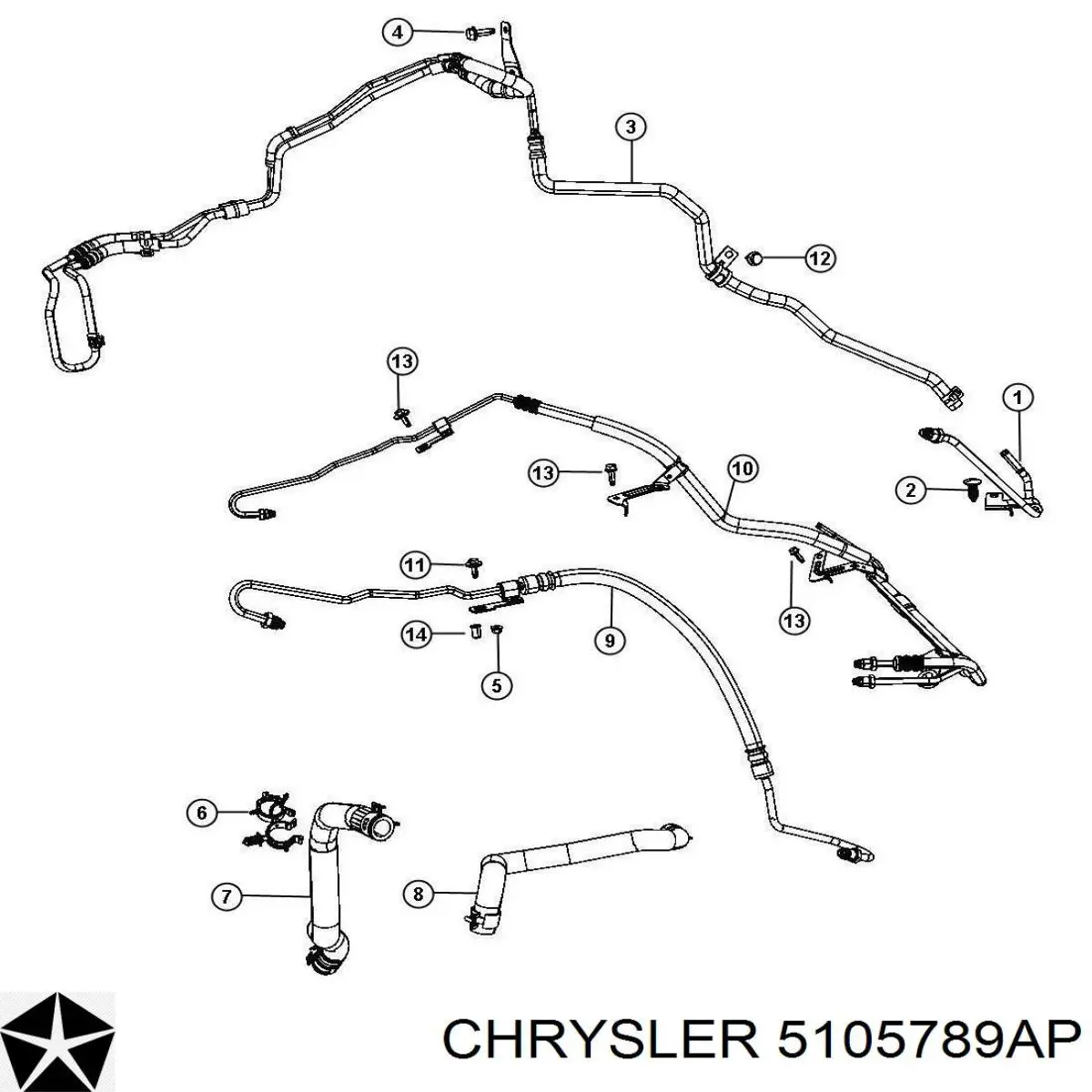 Шланг ГУР низкого давления, от рейки (механизма) к радиатору Chrysler 5105789AP цена, от 116.77 USD