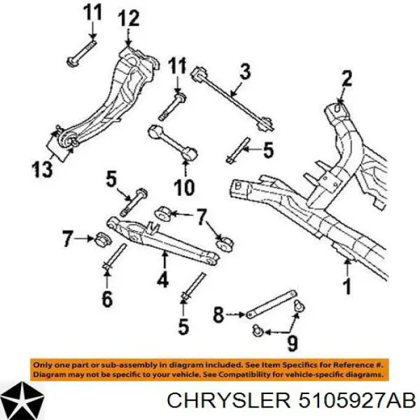 Рычаг (тяга) задней подвески продольный нижний левый 5105927AB Chrysler