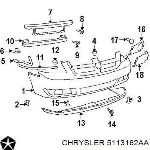 5113162AA Chrysler reforçador do pára-choque dianteiro