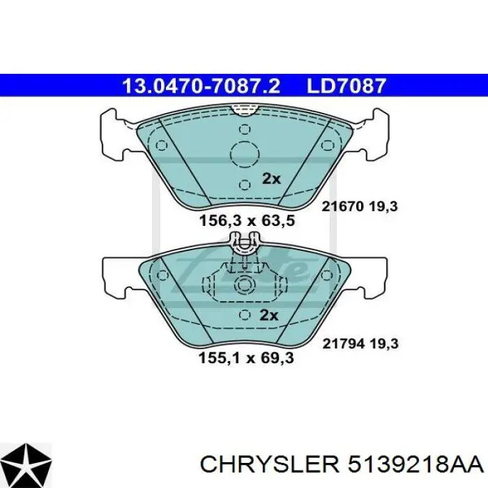 5139218AA Chrysler Колодки передние