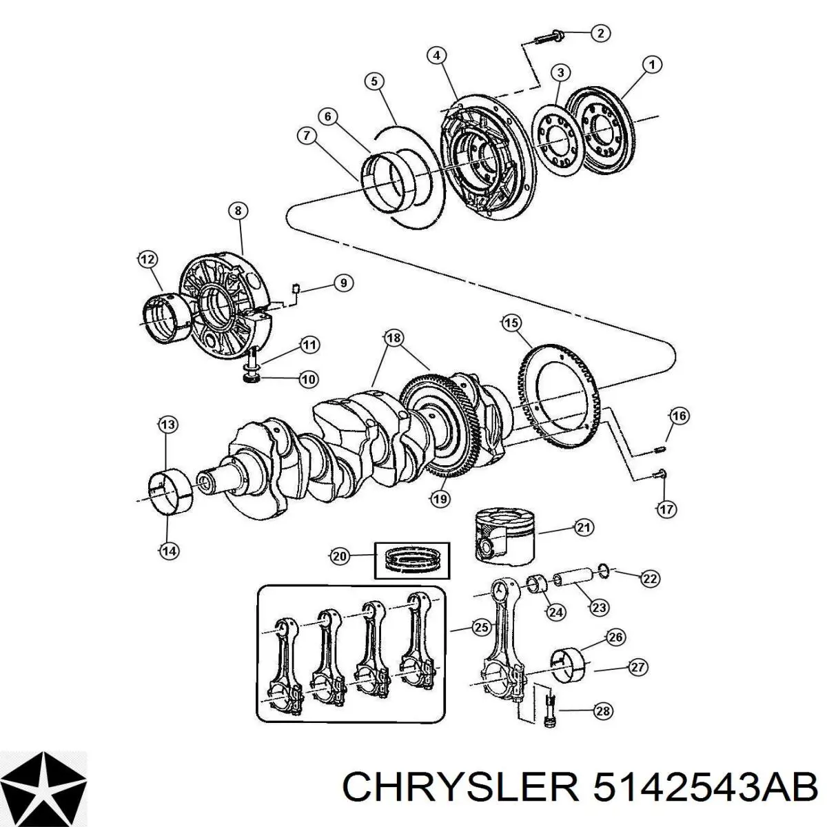 5142543AB Chrysler кольца поршневые на 1 цилиндр, std.