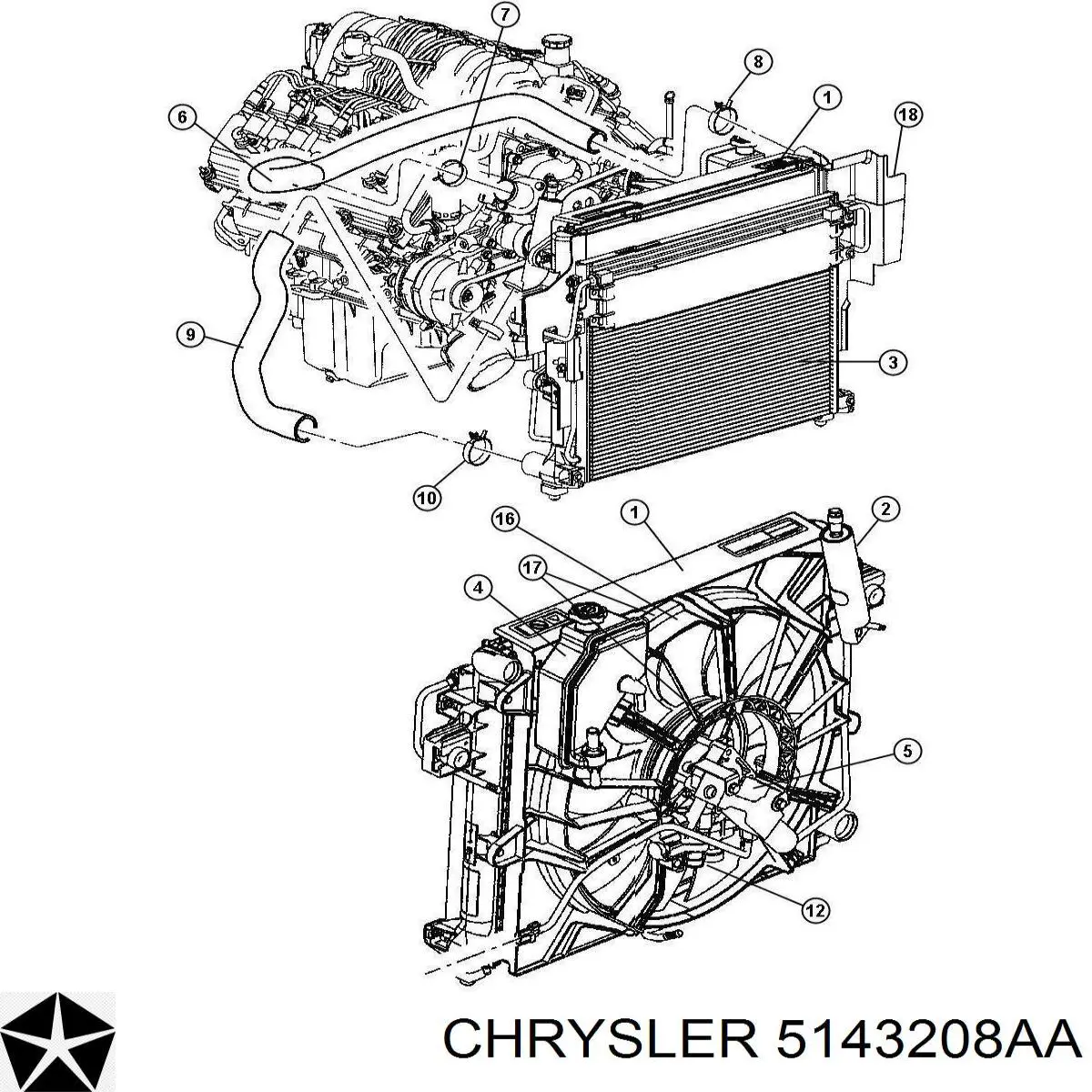 Электровентилятор охлаждения 5143208AA Chrysler