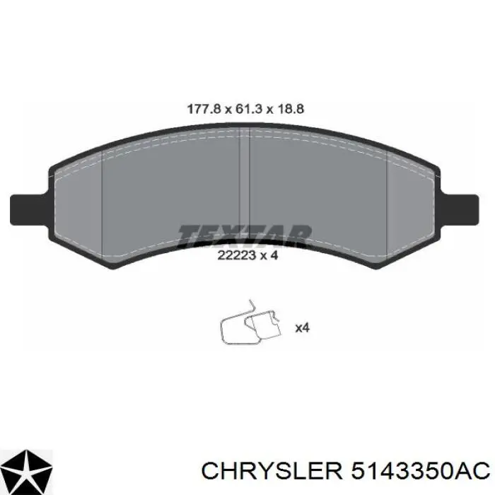 5143350AC Chrysler sapatas do freio dianteiras de disco