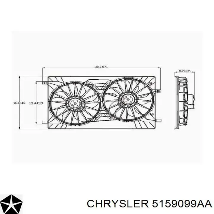 5159099AA Chrysler диффузор радиатора охлаждения, в сборе с мотором и крыльчаткой