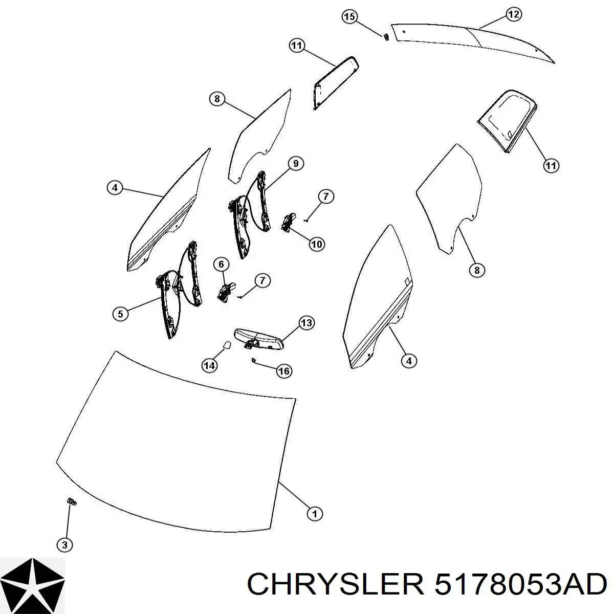 Стекло багажника двери 3/5-й задней (ляды) 5178053AD Chrysler