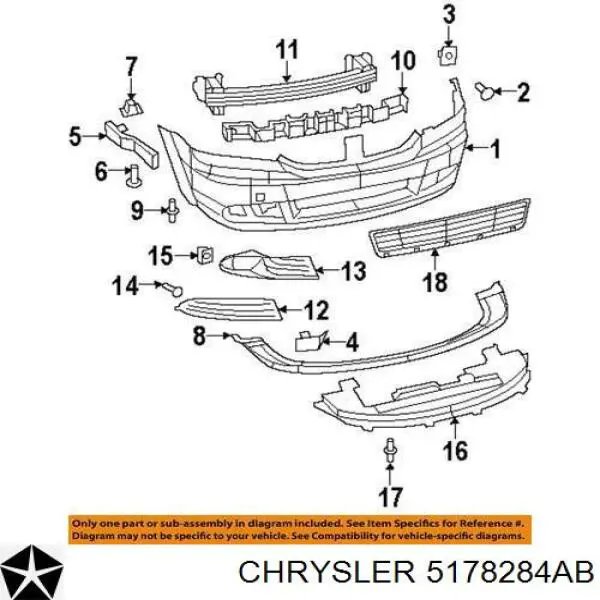 5178284AB Chrysler заглушка (решетка противотуманных фар бампера переднего правая)