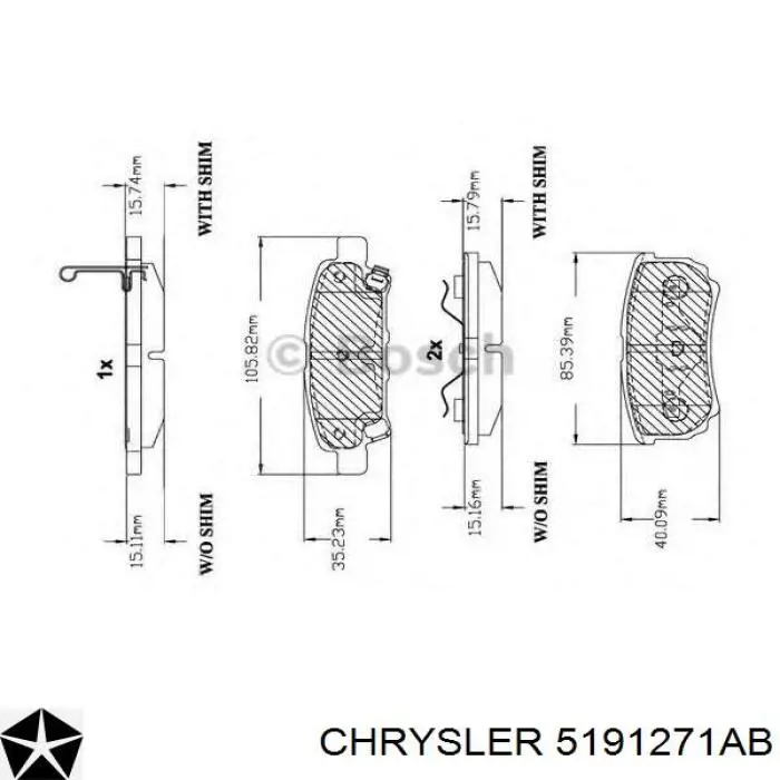 Задние дисковые колодки Chrysler 5191271AB