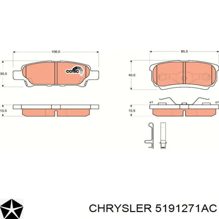 Купить 5191271AC Chrysler Колодки тормозные задние, дисковые