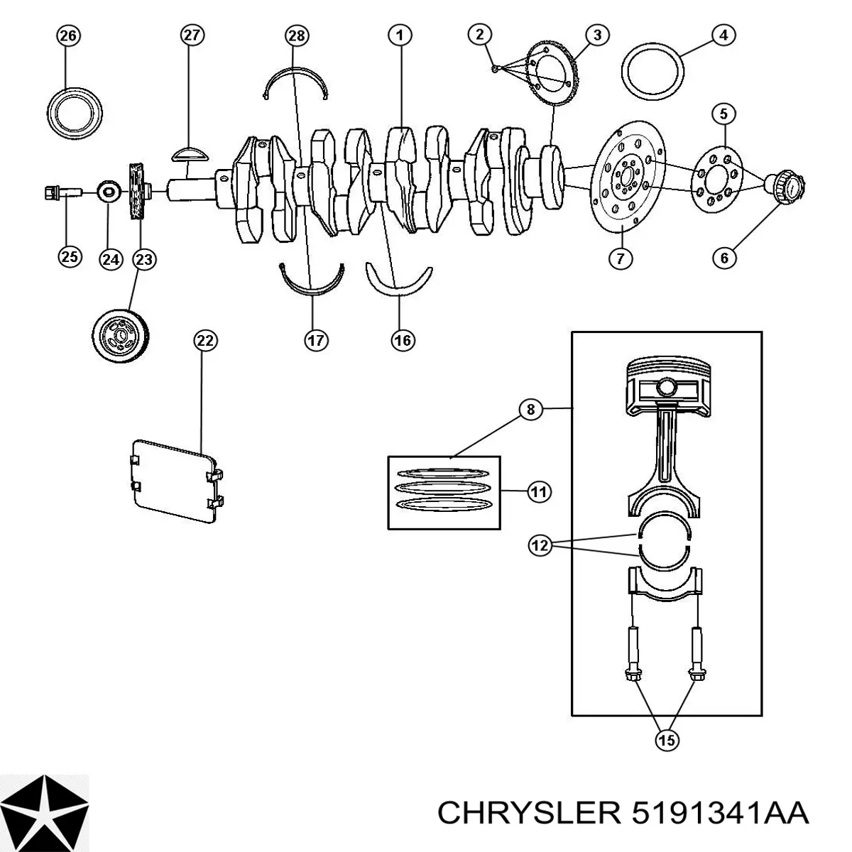 5191341AA Chrysler поршень с пальцем без колец, std