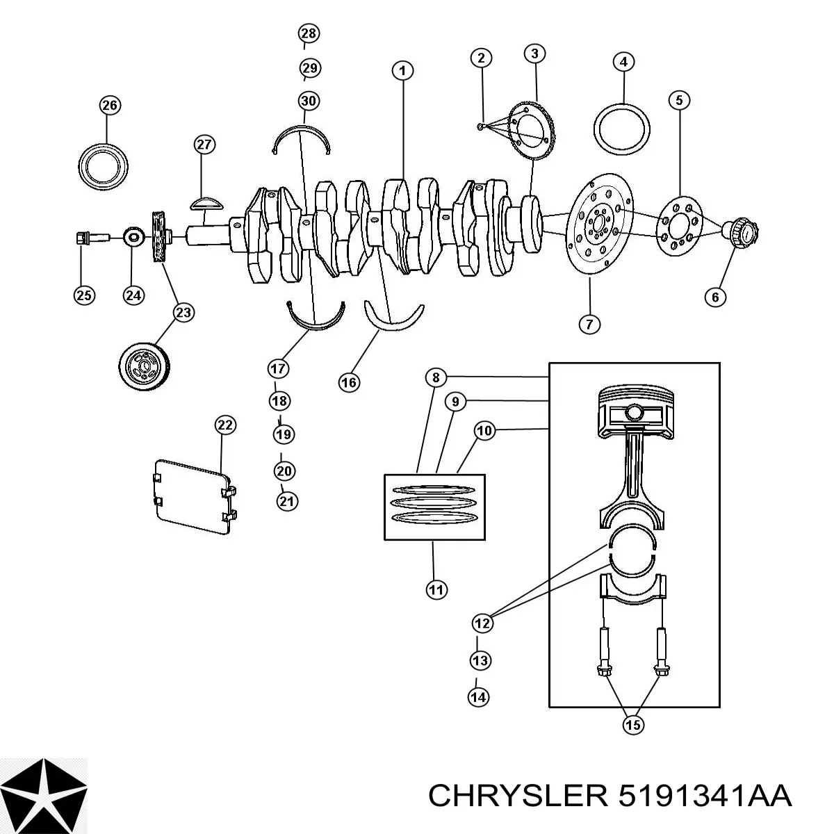 Поршень с пальцем без колец, STD Chrysler 5191341AA цена, от 25.34 USD