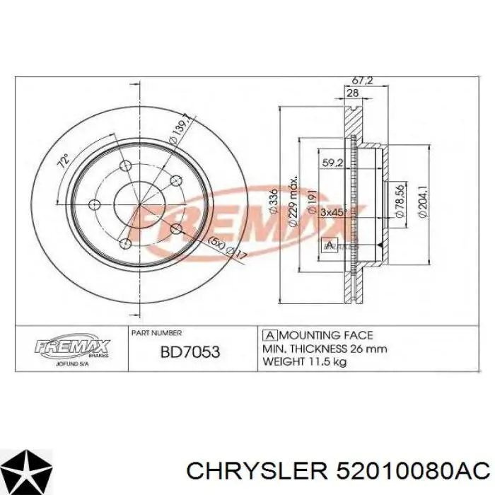 Передний тормозной диск Jurid/Bendix PRT5381