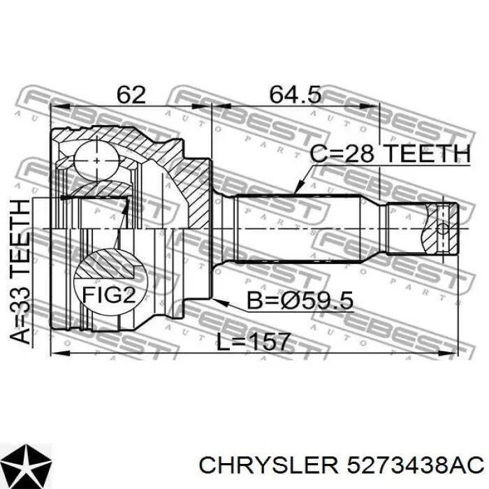 5273438AC Chrysler Полуось передняя, правая