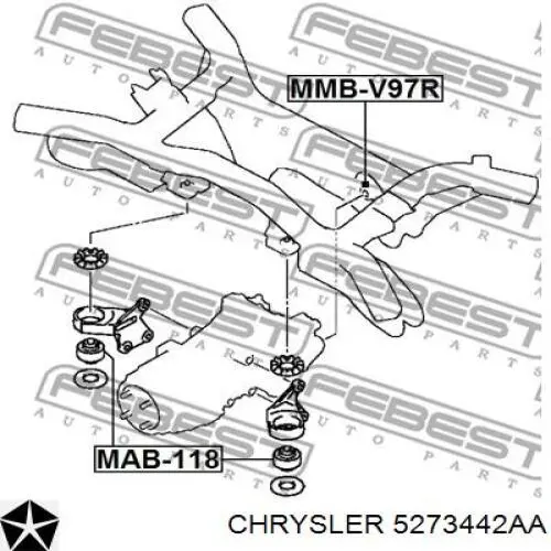 5273442AA Chrysler сайлентблок траверсы крепления переднего редуктора передний