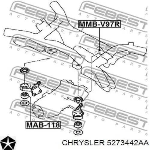 Сайлентблок траверсы крепления переднего редуктора передний 5273442AA Chrysler