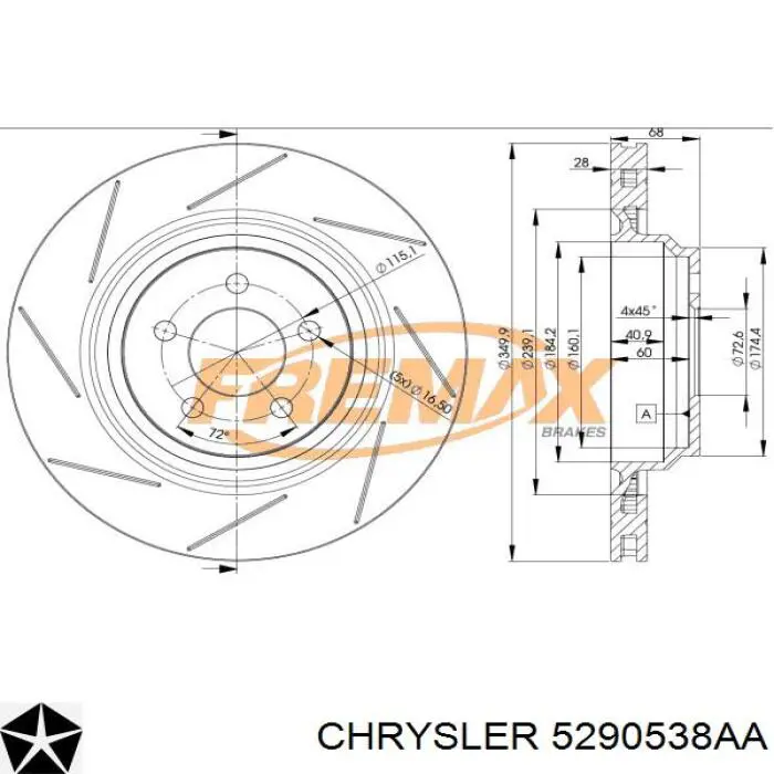 Задний тормозной диск Chrysler 5290538AA цена, от 92.67 USD