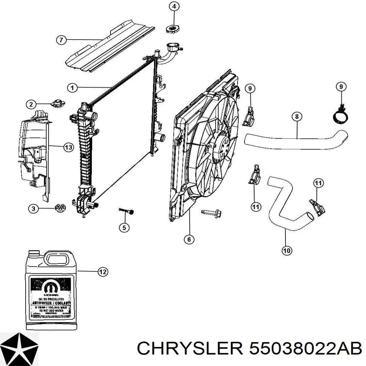 55038022AB Chrysler шланг (патрубок радиатора охлаждения верхний)