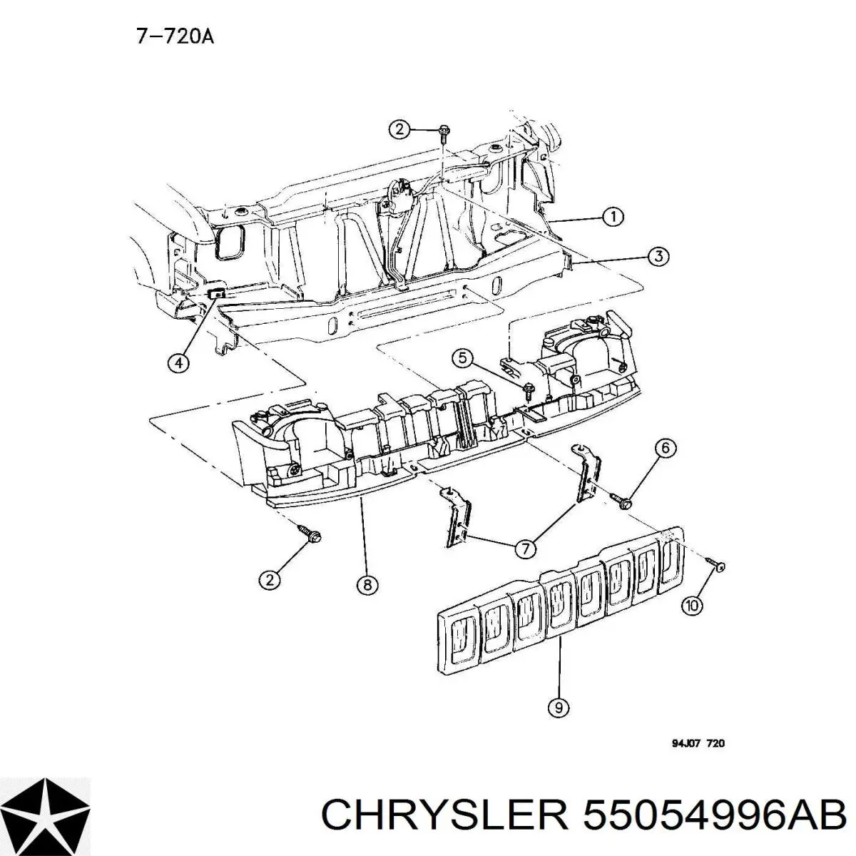 55054996AB Chrysler suporte do radiador montado (painel de montagem de fixação das luzes)