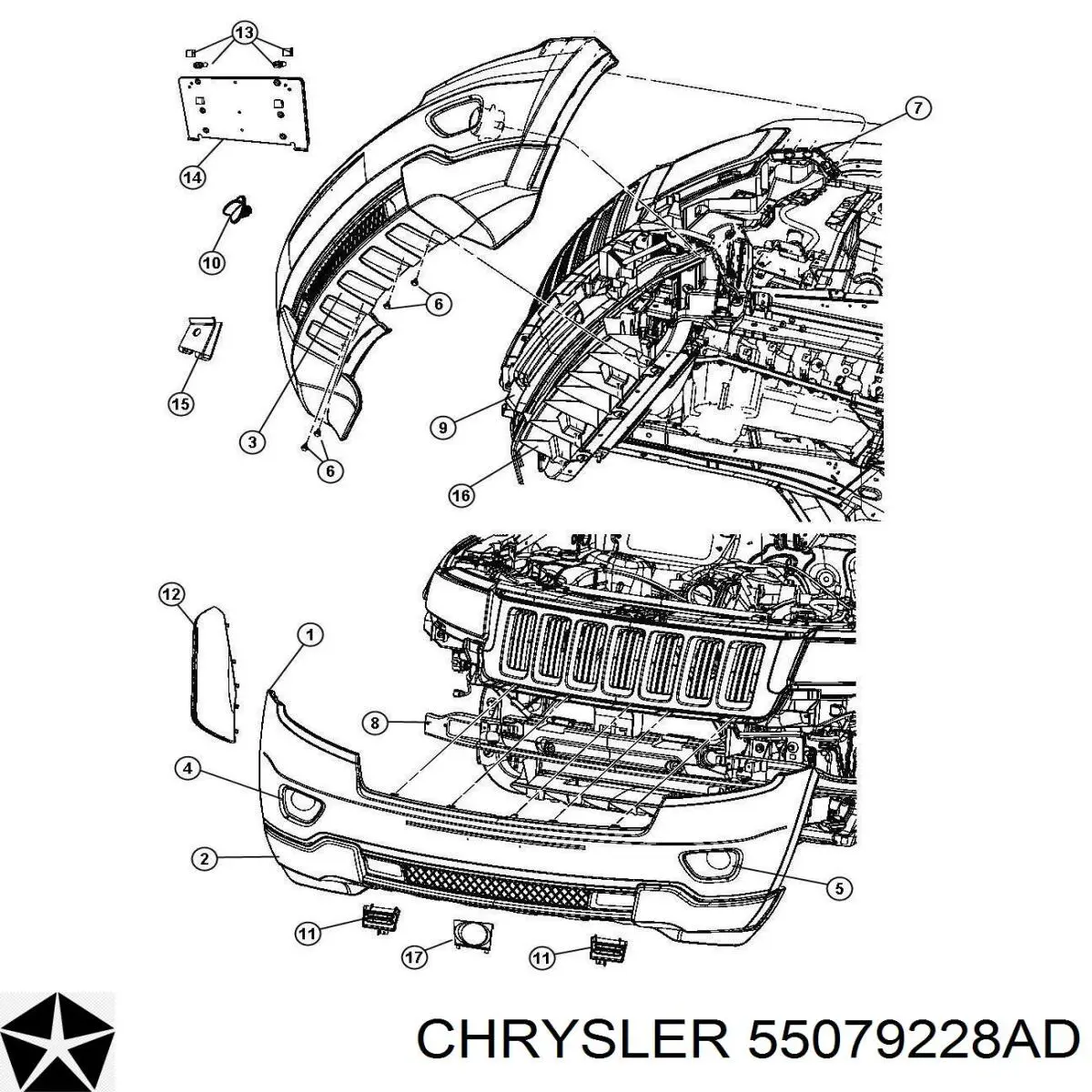 55079228AD Chrysler кронштейн бампера переднего правый