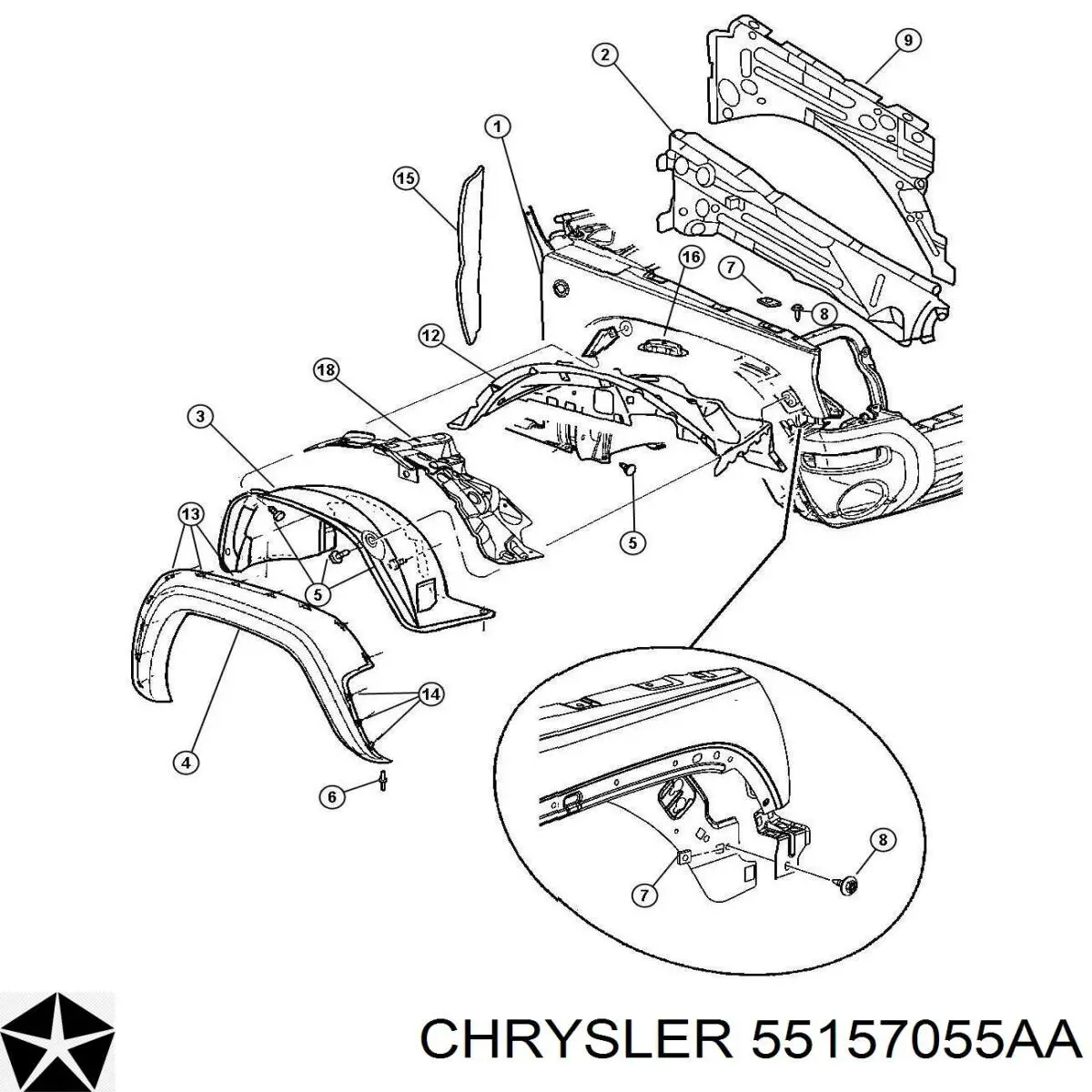 Суппорт радиатора нижний 55157055AA Chrysler