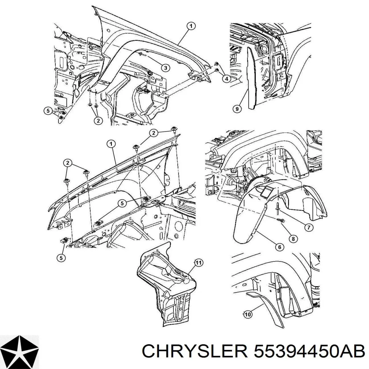 Крыло переднее правое 55394450AB Chrysler