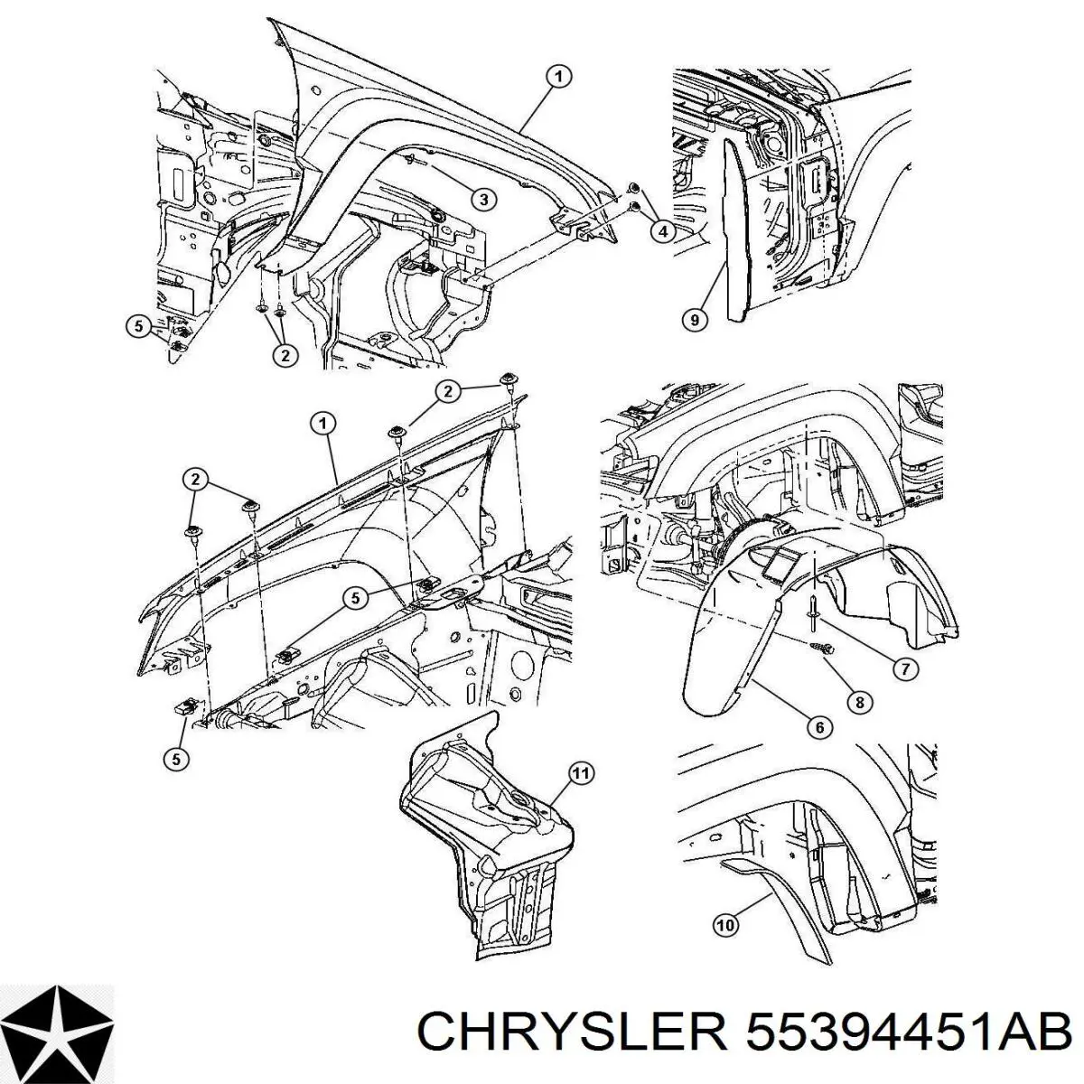 Крыло переднее левое 55394451AB Chrysler